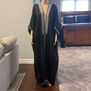 Taffeta black and silver embroidery evening kaftans